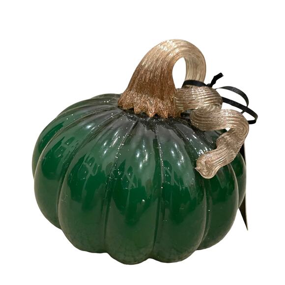 Christian Siriano Other - CHRISTIAN SIRIANO Hand Blown Art Glass Pumpkin Emerald Green Gold Stem New